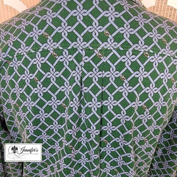 Talbots Green with Blue Belt and Buckle Print Long Sleeve Top Size M - Picture 8 of 11